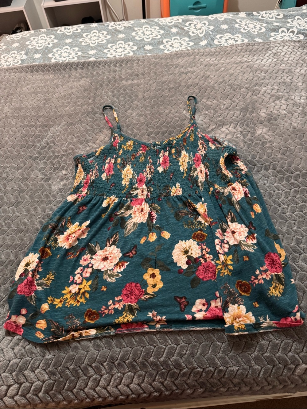 Torrid Green Floral Smocked Babydoll Top with adjustable straps. - Picture 2 of 5